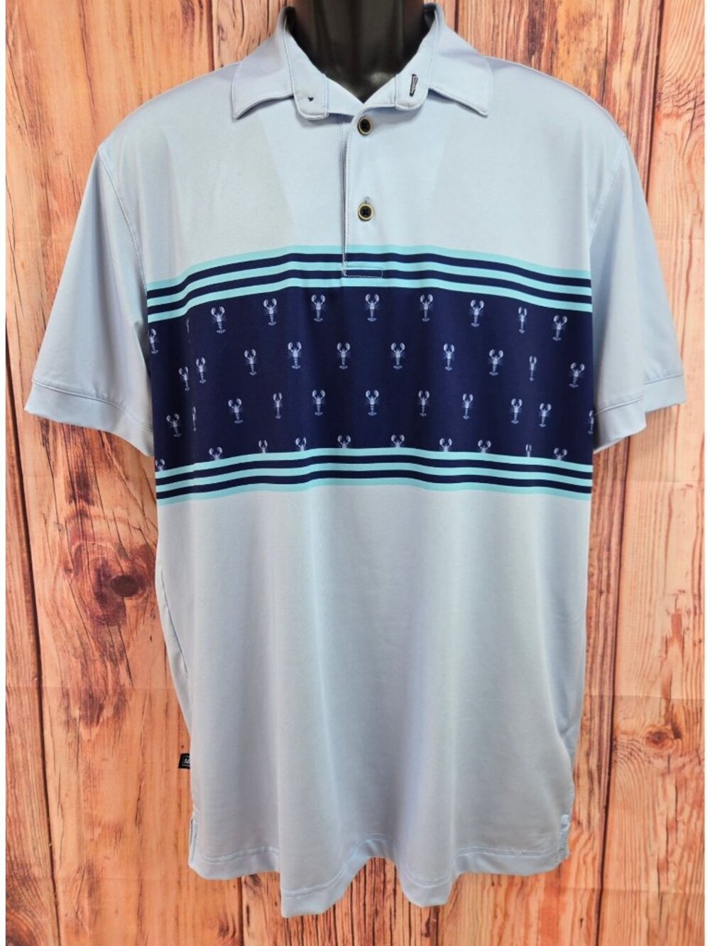 Mizzen + Main Mens Lobster Print Polo Medium Light Blue  Trim Fit